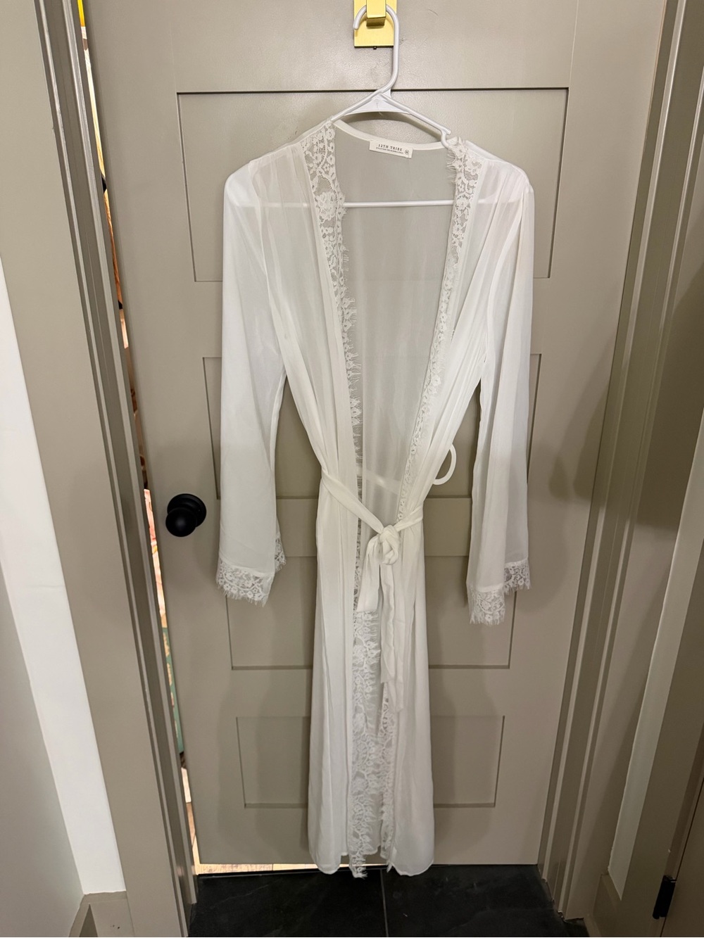 12th Tribe White Sheer Lace-Trim Long Robe NEW